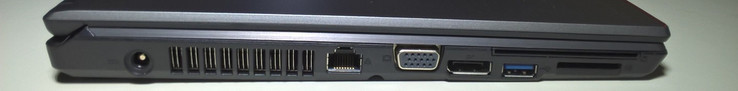 left: power supply, LAN, VGA, DisplayPort, 1x USB 3.0, SD card reader, smartcard (via SD)