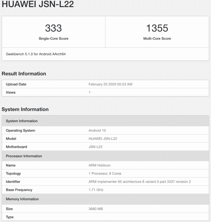 A Honor 8X variant on Android 10. (Source: Geekbench via MySmartPrice)