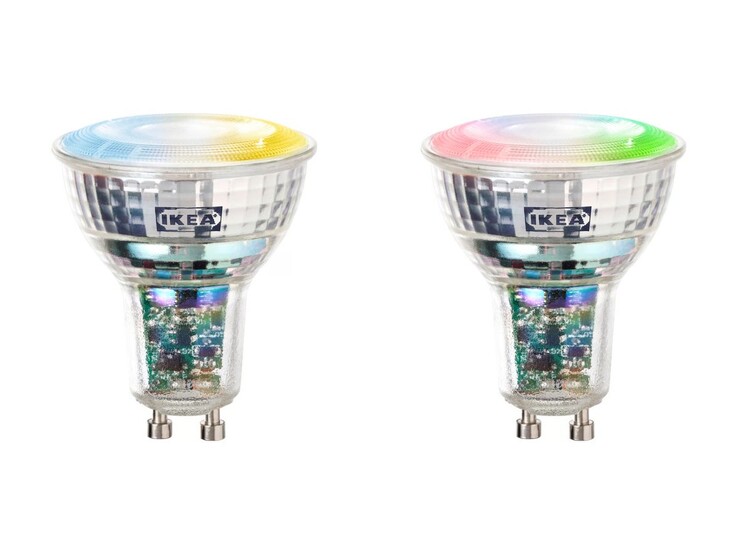 The IKEA Kajplats GU10 LED bulb white spectrum (left) and color and white spectrum (right)