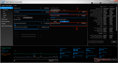 Advanced Tuning - Core: Showing core voltage offset (1) and turbo boost power max (2) for the CPU cores.