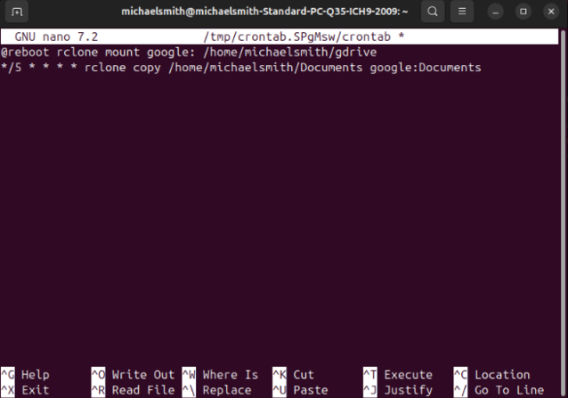 The crontab file will allow you to add any number of commands to sync directories with your Google Drive (Image Source: Notebookcheck)