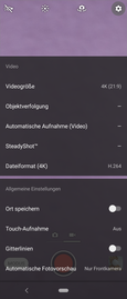 Default camera app: Video settings