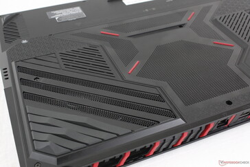 Stylized bottom plate with lots of grilles and aesthetic markings
