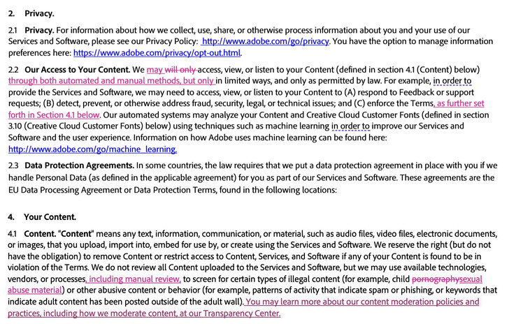 Adobe has highlighted the recent changes to its terms of use in a blog post today. (Image source: Adobe)