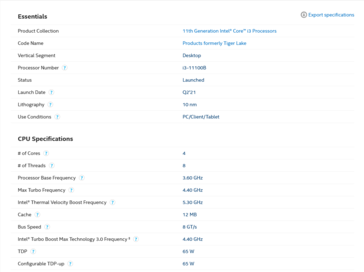 Intel Core i3-11100B spec sheet (image via Intel)