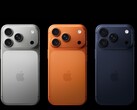 Three Apple iPhone 17 Pro units in silver, orange, and dark blue finishes (Image source: Apple)