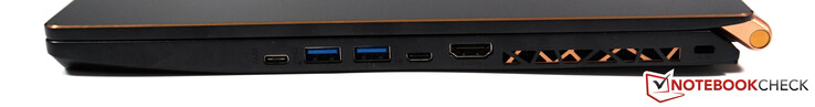 Right: USB-C 3.2 Gen1, 2x USB-A 3.2 Gen2, Thunderbolt 3, HDMI 2.0, Kensington lock