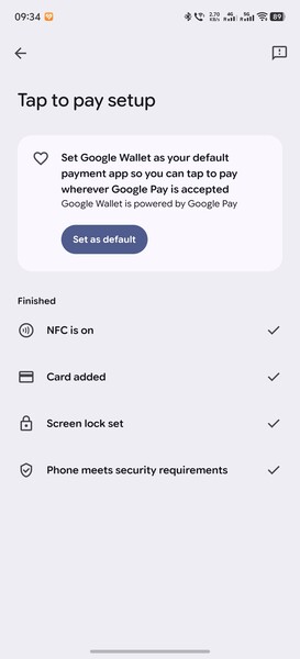 Everything still looks fine in the Google Wallet settings.