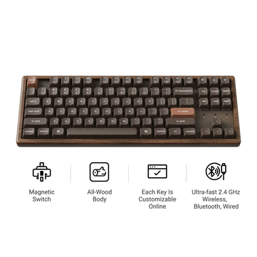 The keyboard connects over 2.4GHz, Bluetooth 5.2 or USB-C, with a 1,000Hz polling rate on wired and 2.4GHz.