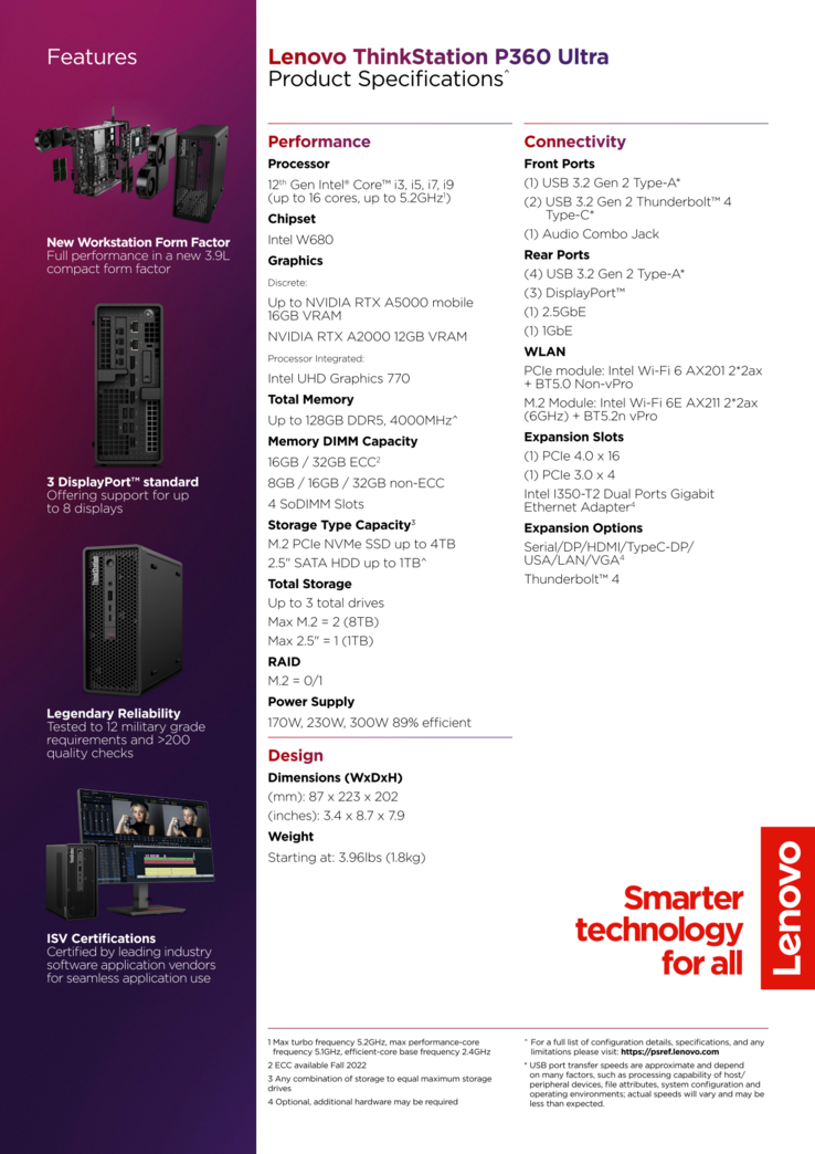 ThinkStation P360 Ultra specifications (Source: Lenovo)