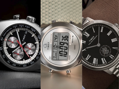 From left to right (pictured), the Timex Legacy Tonneau Chronograph, Q Timex Q80 Continental, and the Waterbury Metropolitan Sub-Second 39mm watch. (Image source: Timex - edited)