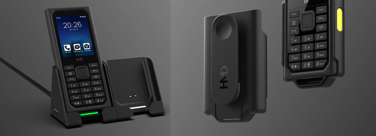 HMD's charging dock and belt clip accessories.