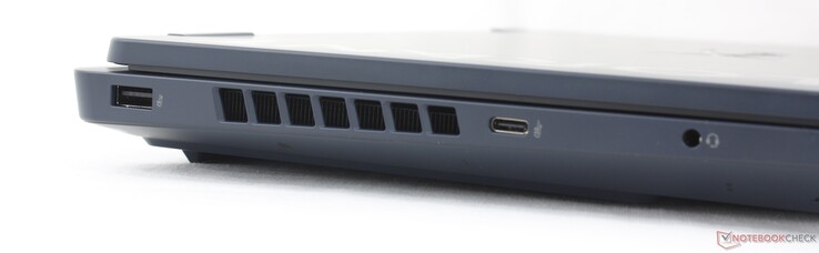 Left: USB-A (5 Gbitps), USB-C (10 Gbitps), 3.5 mm headset