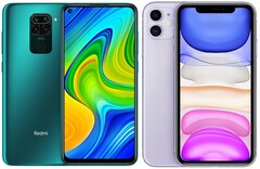 The Redmi Note 9 and Apple iPhone 11 are two of the world&#039;s best-selling smartphones. (Image source: Xiaomi/Apple - edited)