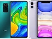 The Redmi Note 9 and Apple iPhone 11 are two of the world's best-selling smartphones. (Image source: Xiaomi/Apple - edited)