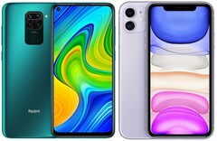 The Redmi Note 9 and Apple iPhone 11 are two of the world's best-selling smartphones. (Image source: Xiaomi/Apple - edited)