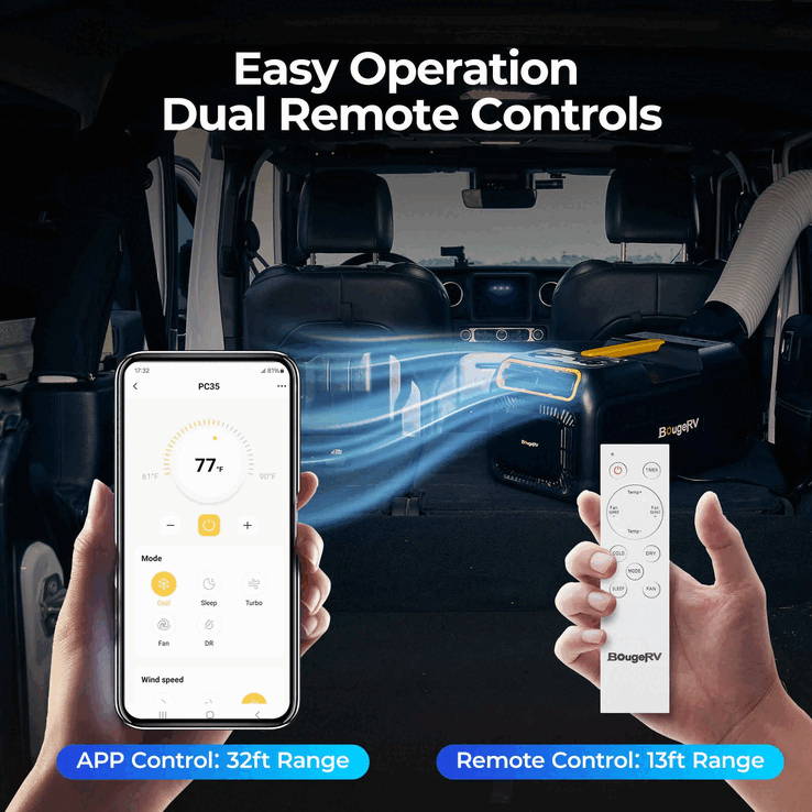 You can remotely control the 3500BTU air conditioner via BougeRV app (Image source: BougeRV)