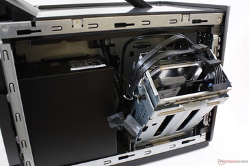 Left panel exposes the PSU and mounting tray for the three SATA III drives