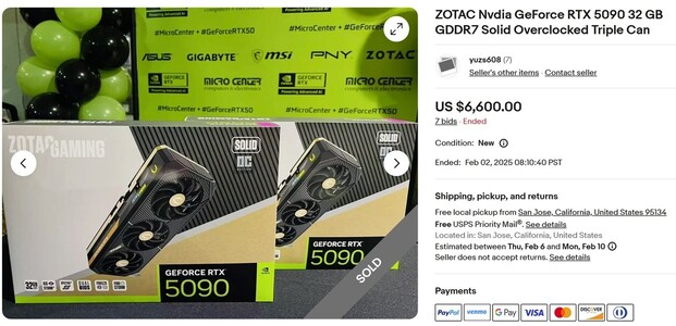 RTX 5090 sold. (Image source: eBay)