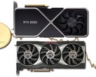 Retail prices for RTX 30 and RX 6000 GPUs have fallen in line with Ethereum's market value. (Image source: Nvidia/AMD/Unsplash/Coinbase - edited)