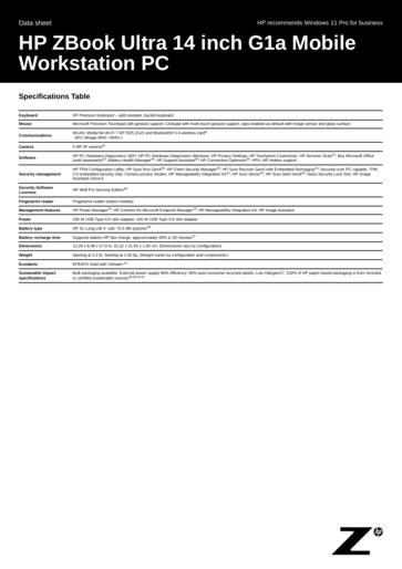 HP ZBook Ultra 14 G1a specifications