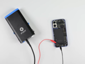 Zapping the iPhone 16's battery glue away. (Image source: iFixit)