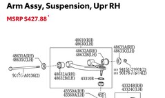 An official Toyota parts diagram illustrating the tubular steel upper control arm found in the Tundra pickup truck. (Image source: Toyota Parts Center Online)