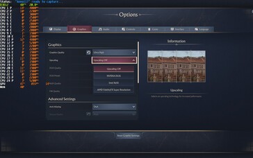 Graphics menu includes upscalers and quality presets