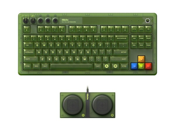 The Retro 87 Mechanical Keyboard Xbox Edition has support for Bluetooth, 2.4GHz wireless, and wired connections. (Image source: 8bitDo)