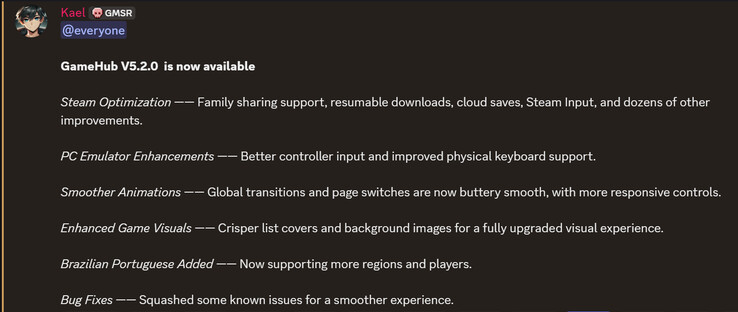GameHub v5.2 changelog (Image source: GameSir)