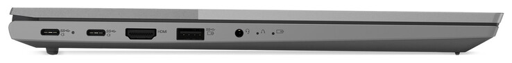 Left side: 2x USB 3.2 Gen 2 (USB-C; Power Delivery, Displayport), HDMI, USB 3.2 Gen 1 (USB-A), audio jack