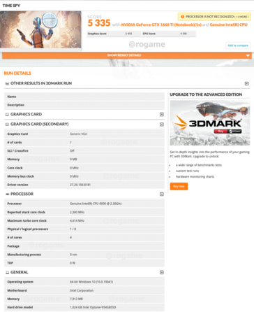 3DMark Time Spy entry of a Phantom Canyon NUC 11 Extreme powered by Tiger Lake-U and GTX 1660 Ti. (Image Source: Hardware Leaks)