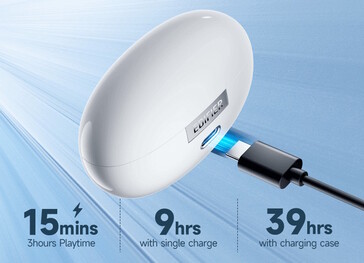 The Edifier LolliClip can power through a full workday on a full charge and can fast charge in fifteen minutes. (Image source: Edifier)