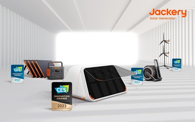 The Jackery LightTent-AIR, SG Explorer 2000 Pro, Air-W and LightCycle-S1 were shown at CES 2023. (Image source: Jackery)