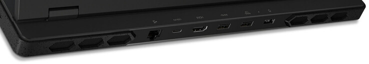 Back: Gigabit Ethernet, USB 3.2 Gen 2 (USB-C; Power Delivery, DisplayPort), HDMI, 2x USB 3.2 Gen 1 (USB-A), power port