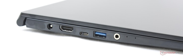 Left: AC adapter, HDMI 1.4, USB Type-C  USB 3.2 Gen. 1 + DP), USB Type-A USB 3.2 Gen. 1, 3.5 mm combo audio