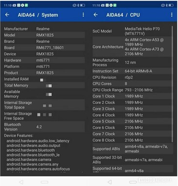 AIDA64 result of Realme 3 RMX1825 with Helio P70. (Source: Android Authority)