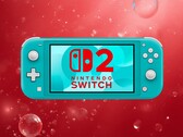 Switch Lite pictured with Nintendo Switch 2 logo (Image source: Nintendo of America with edits)