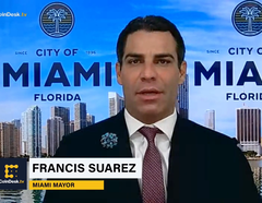 Miami mayor Francis Suarez broke the bitcoin yield news live on CoinDesk TV. (Image Source: CoinDesk)