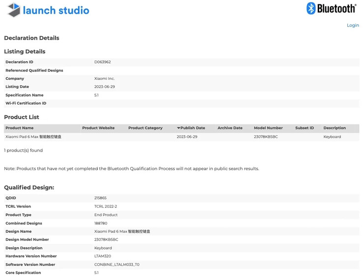 Possible new additions to the Xiaomi Pad 6 series leak out. (Source: Bluetooth SIG via MySmartPrice)