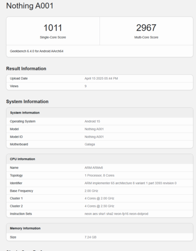 Supposed CMF Phone 2 Pro Geekbench listing (image source: Geekbench)