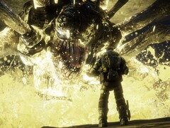 Marcus Fenix facing one of the bosses in Gears of War. (Image source: Steam)