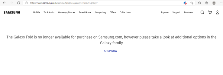 Samsung briefly stopped selling the Galaxy Z Fold2 on its US website. (Image source: Samsung via 9to5Google)