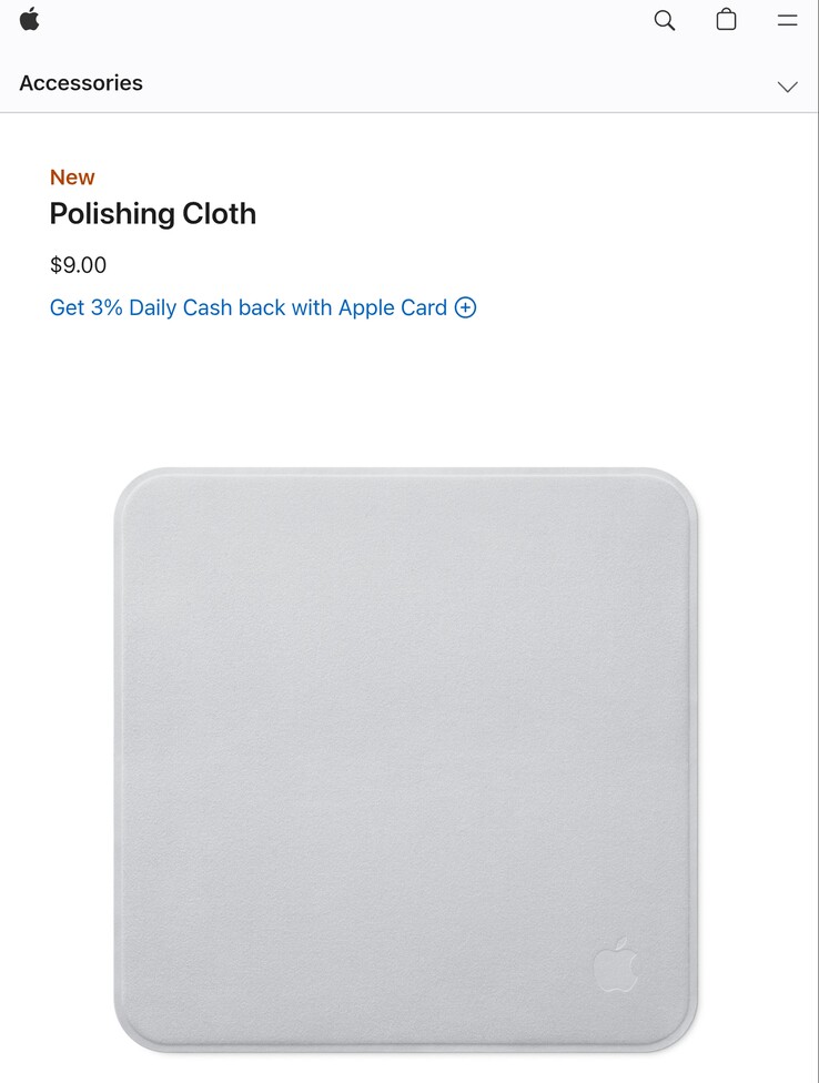 The new Apple Polishing Cloth listed on Apple Store