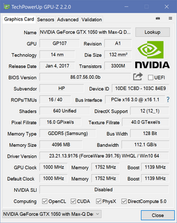 GPU-Z Nvidia GeForce GTX 1050 Max-Q