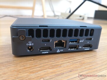 Rear: 2x HDMI 2.0b, 2.5 Gbit RJ-45, USB-A 3.2 Gen. 2, USB-A 2.0, 2x USB-C w/ Thunderbolt 3, Thunderbolt 4, and DisplayPort