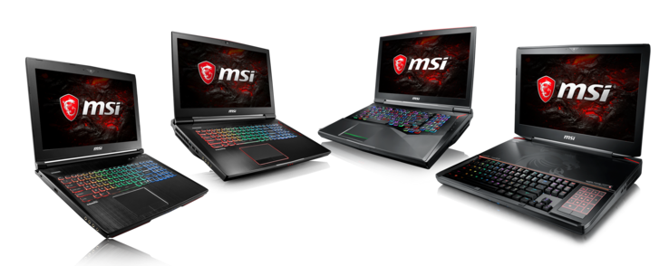 MSI’s GT series notebooks feature four RAM slots for up to 64 GB of RAM. Pictured from left to right: GT62VR Dominator, GT73VR Titan, GT75VR Titan, and GT83VR Titan.