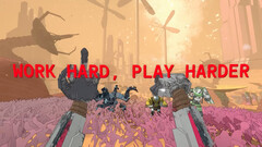 Mycopunk screenshot with robot hands and text reeading work hard play harder