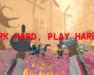 Mycopunk screenshot with robot hands and text reeading work hard play harder