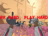 Mycopunk screenshot with robot hands and text reeading work hard play harder